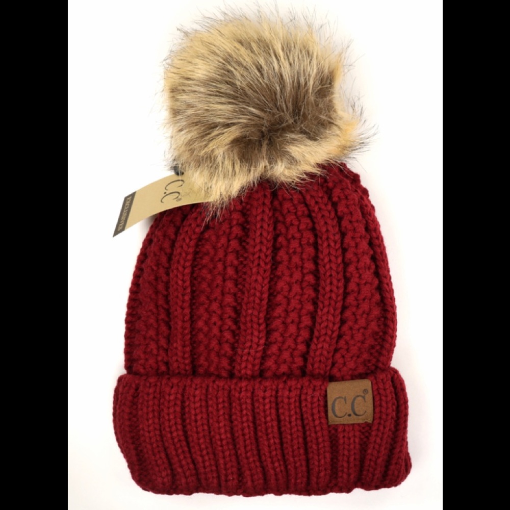 Fuzzy Lined Fur Pom Beanie